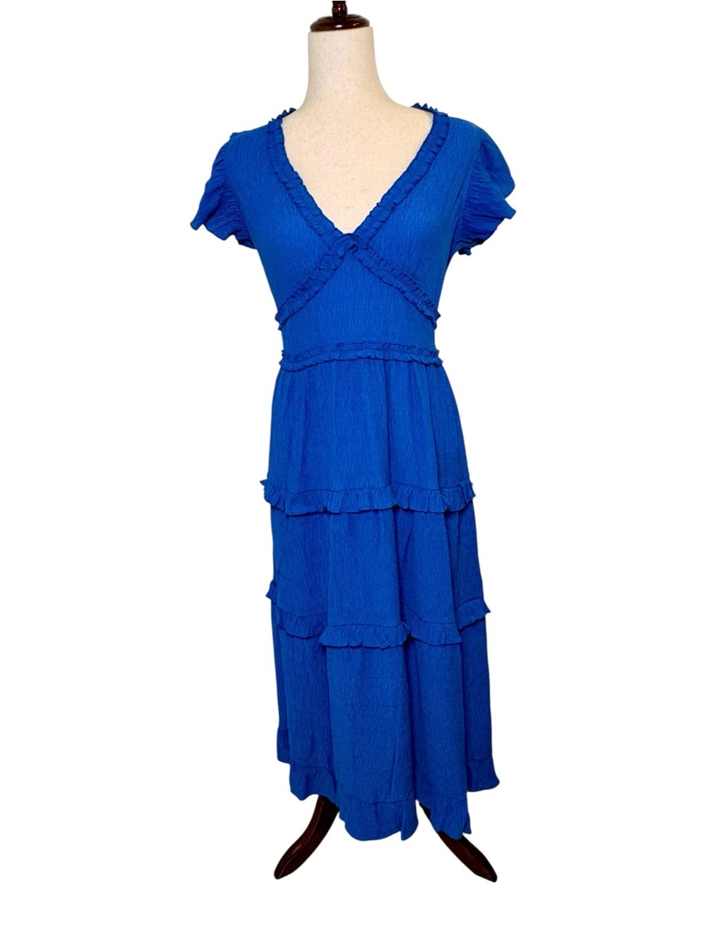 Pinch Royal Blue Tiered Ruffle Midi Dress Boho Vacation Large